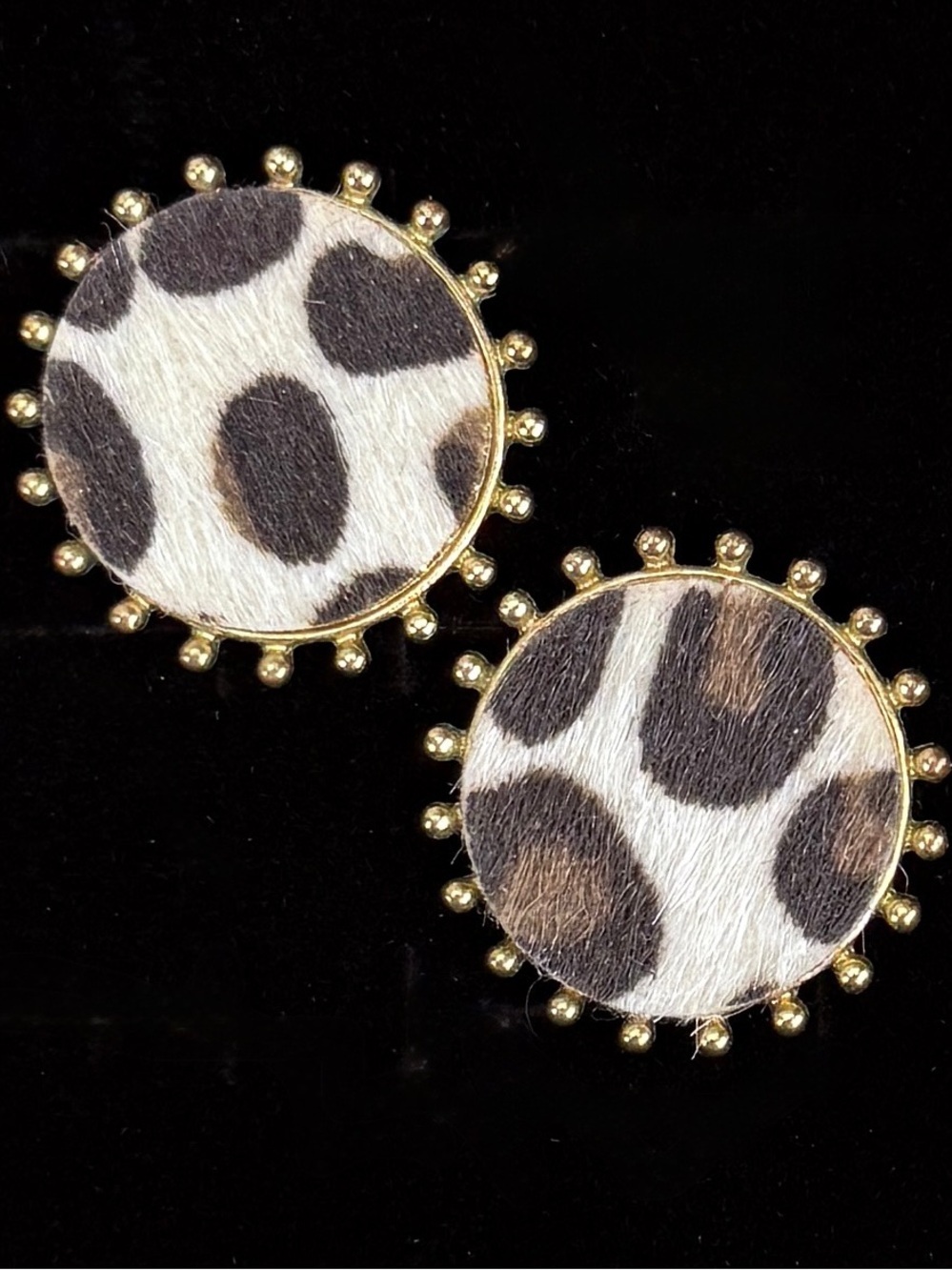Vintage textured Animal Print Statement pierced earrings